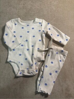Carter's Cream Ribbed Blueberry Onesie and Pants Set